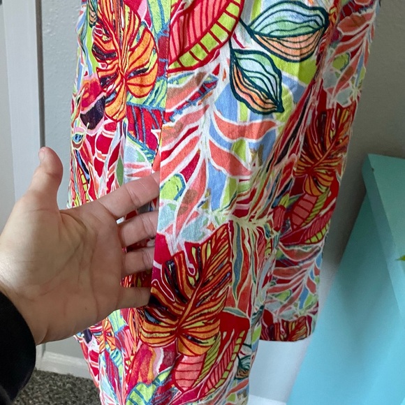 C&C California Colorful Leaf Print Sleeveless A-Line Linen Summer Dress Sz Large - Picture 3 of 13